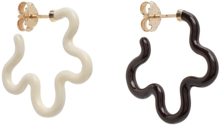 【関税込み】Bea Bongiasca オフホワイト B ピアス Bea Bongiasca ブラウン&オフホワイト Two Tone Asymmetrical