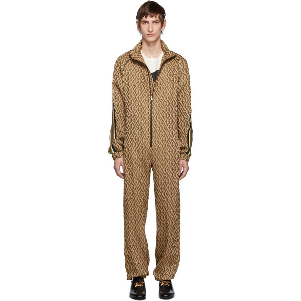 Gucci Synthetic Brown G Rhombus Jumpsuit for Men - Lyst