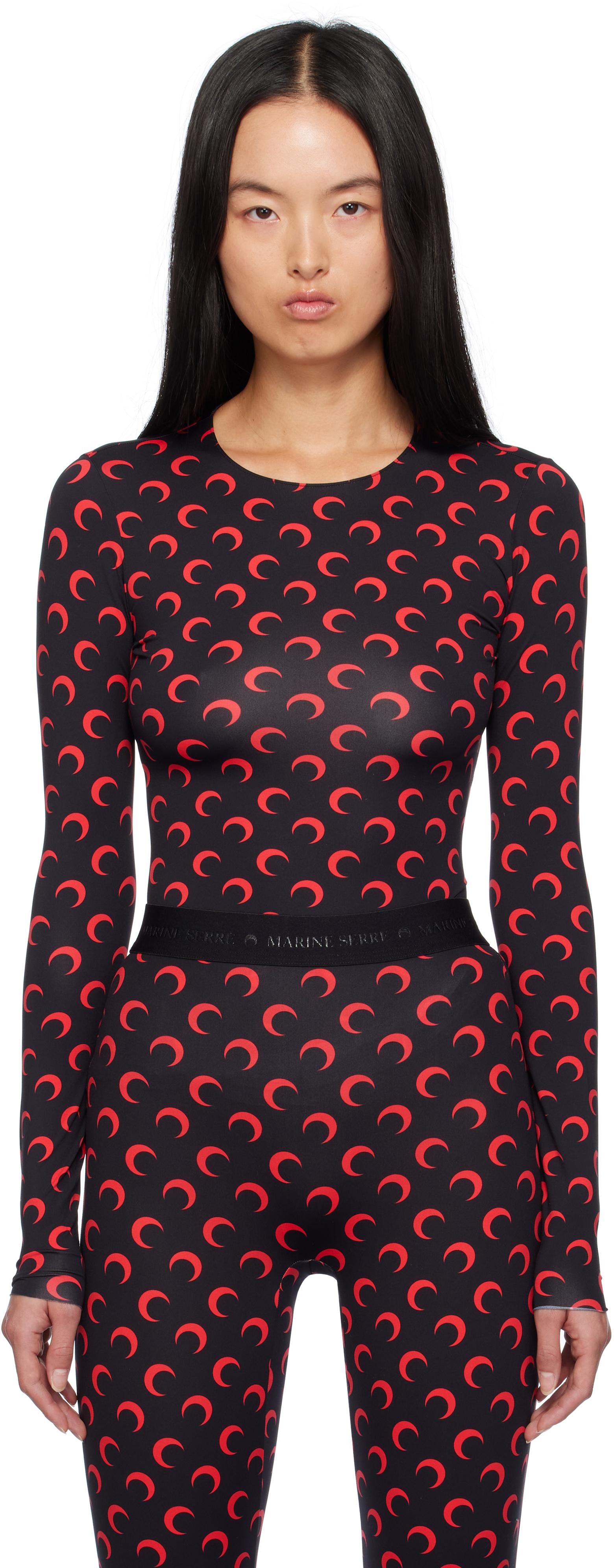 Marine Serre レディース &レッド Moon Second Skin 長袖 Marine Serre レディース &レッド Moon Second Skin 長袖