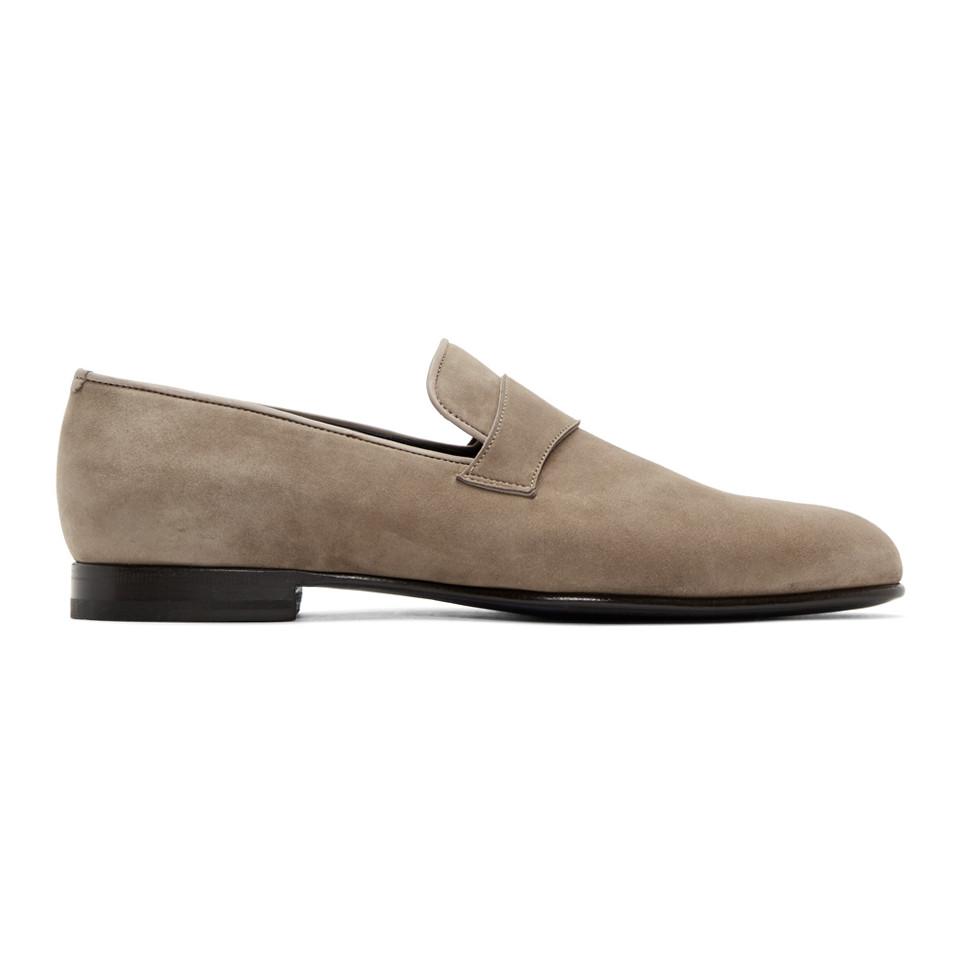 Brioni Taupe Suede Penny Loafers for Men - Lyst