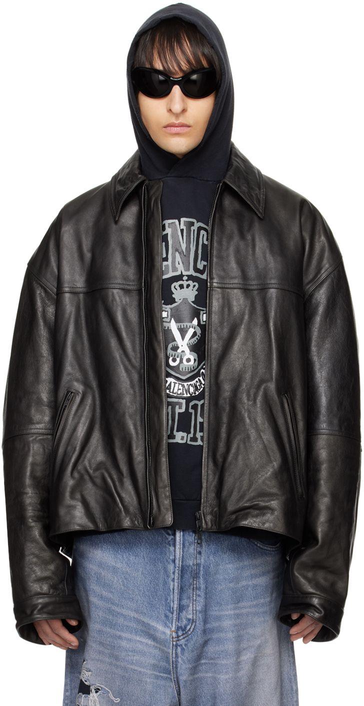 Balenciaga Black Cocoon Kick Leather Jacket for Men Lyst