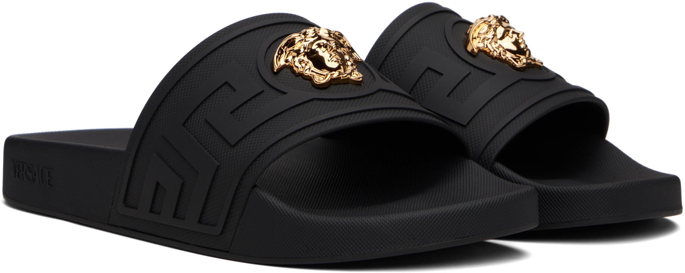 【Versace】メデューサ グレカ スライドサンダル ロゴ ブラック メンズ Versace サンダル、スライド、ビーチサンダル