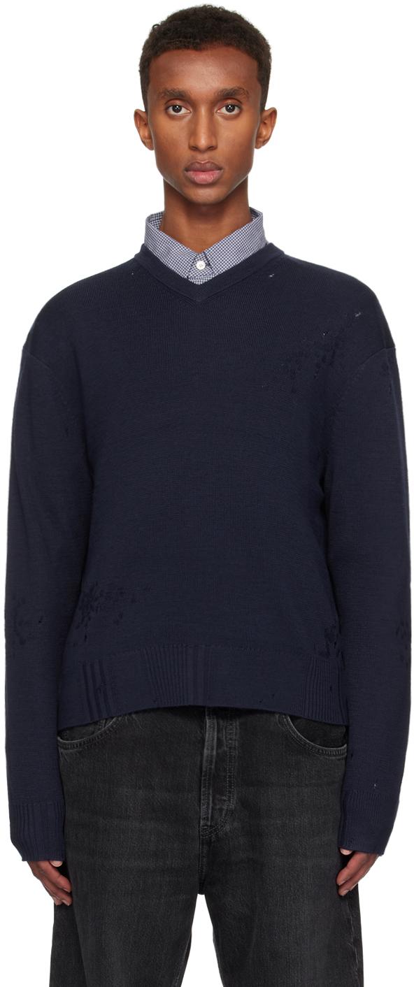 Acne Studios メンズ ブルー ネイビー ディストレス セーター セーター 