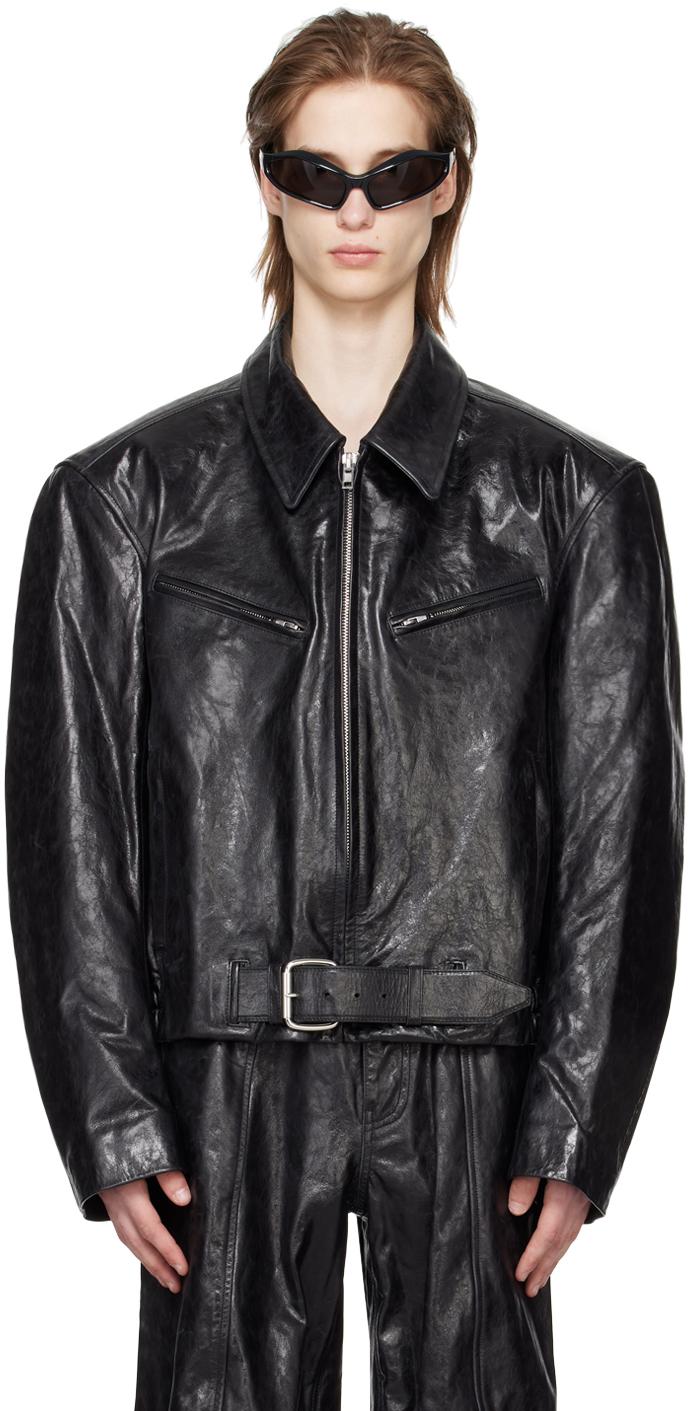 Alexander Wang Black Belted Leather Jacket for Men Lyst