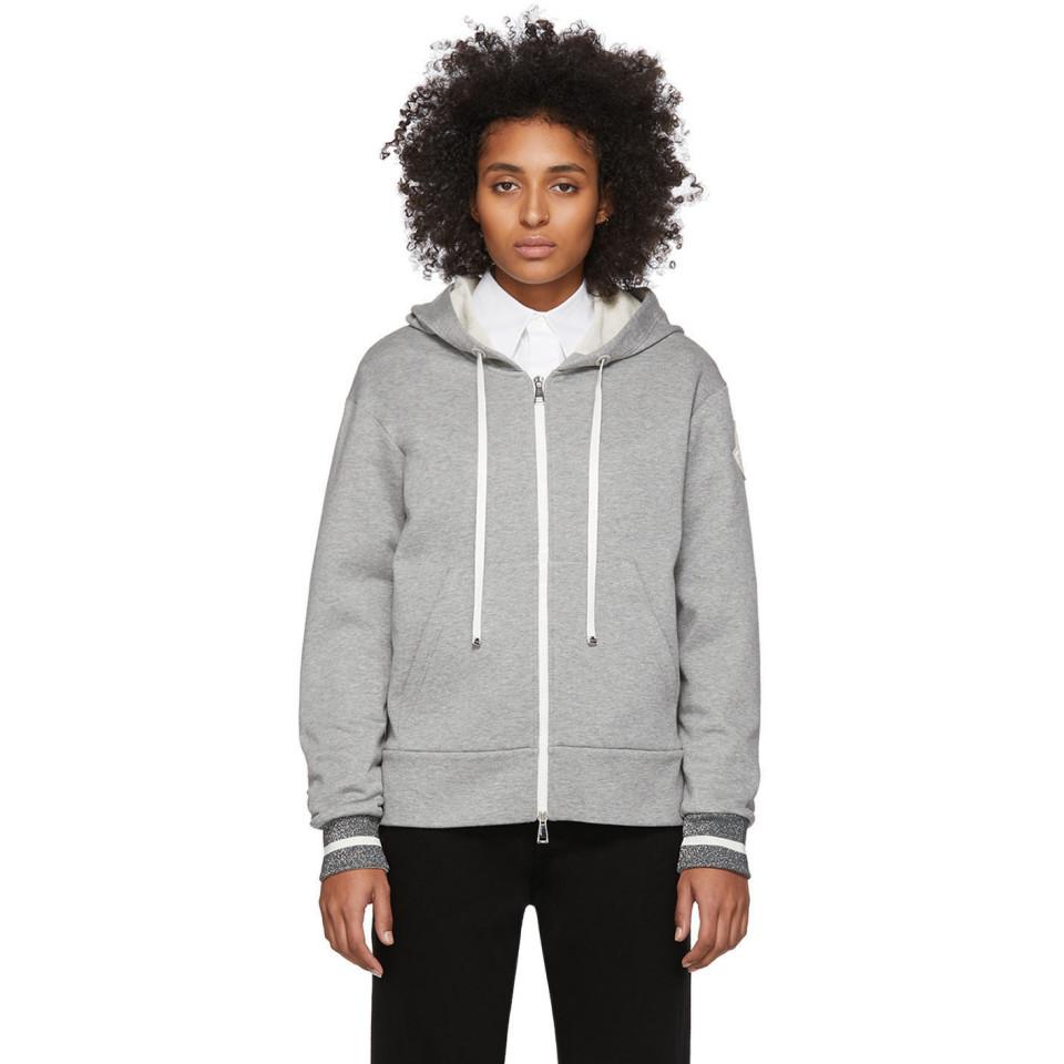Moncler Grey Logo Patch Zip Hoodie in Gray - Lyst