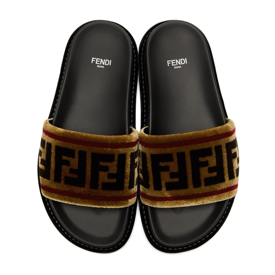 Fendi Multicolor Velvet Forever Slides in Black - Lyst