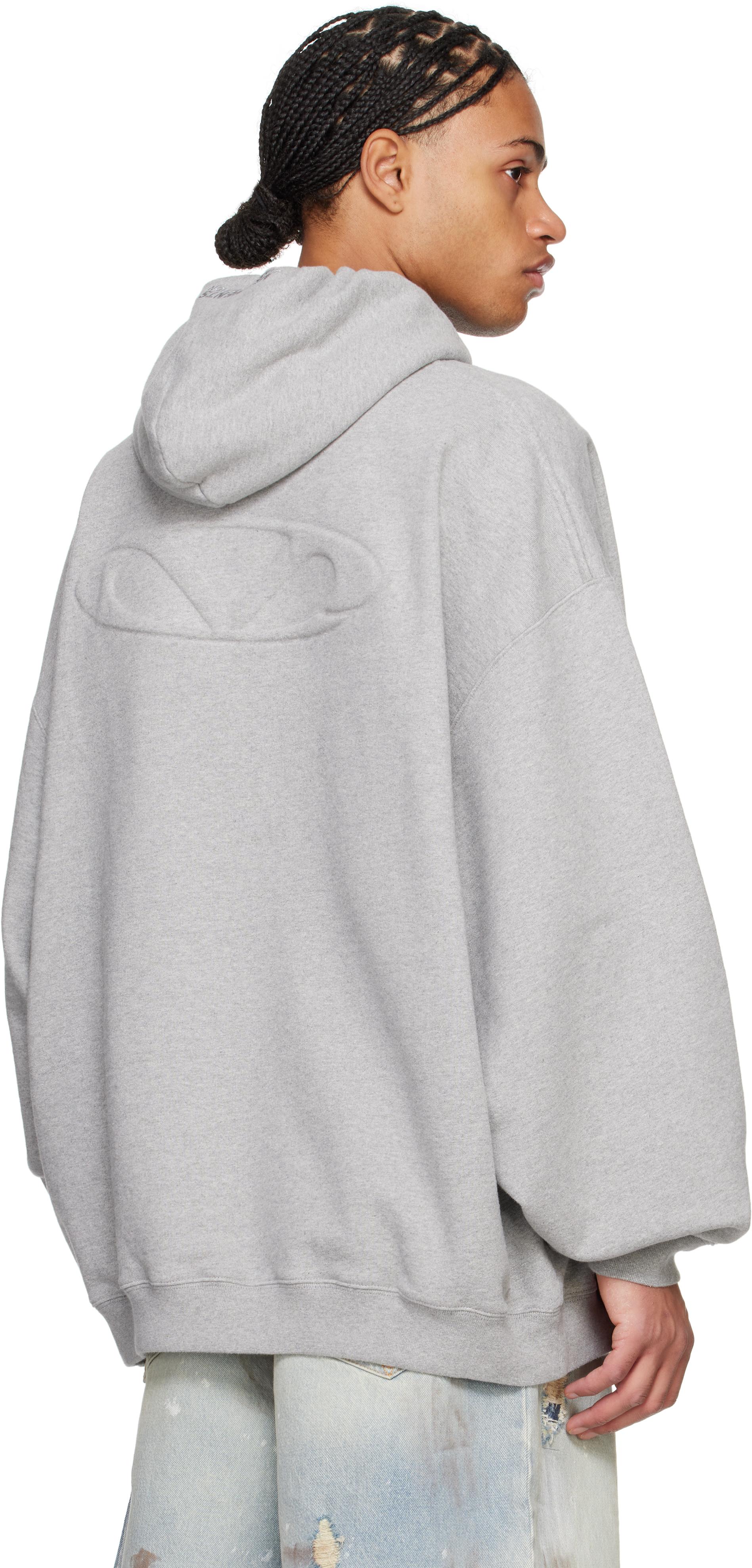 【VETEMENTS】グレー 3D オーバル ロゴ オーバーサイズ フーディ メンズ Vetements グレー 3D オーバル ロゴ オーバーサイズ