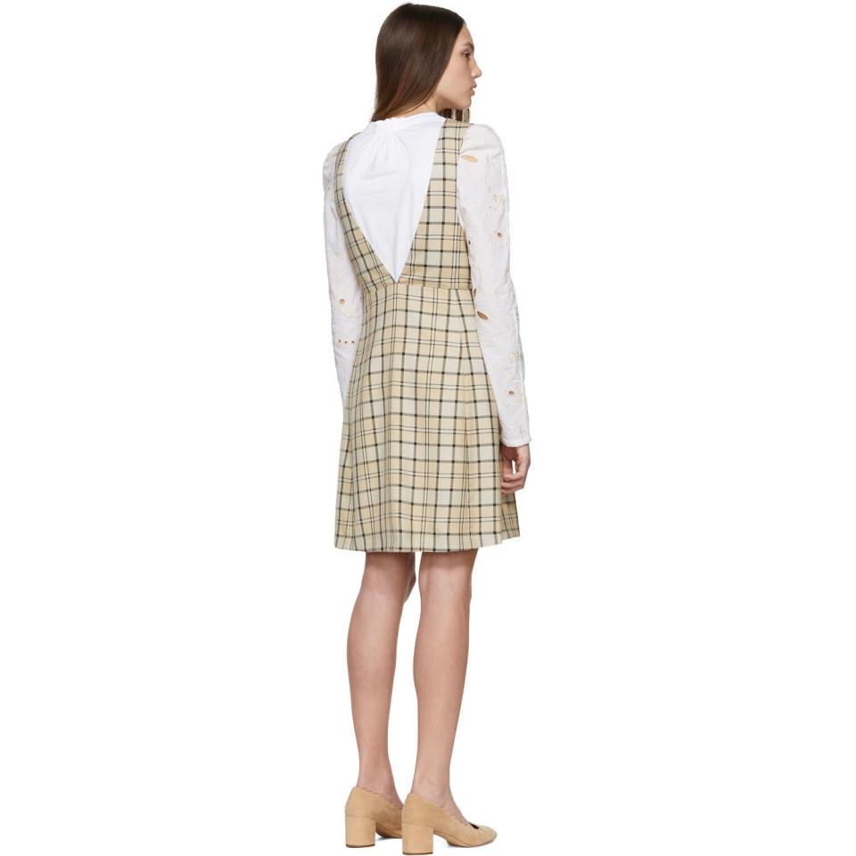 See By Chloé Beige Checkered Shift Dress in Natural | Lyst