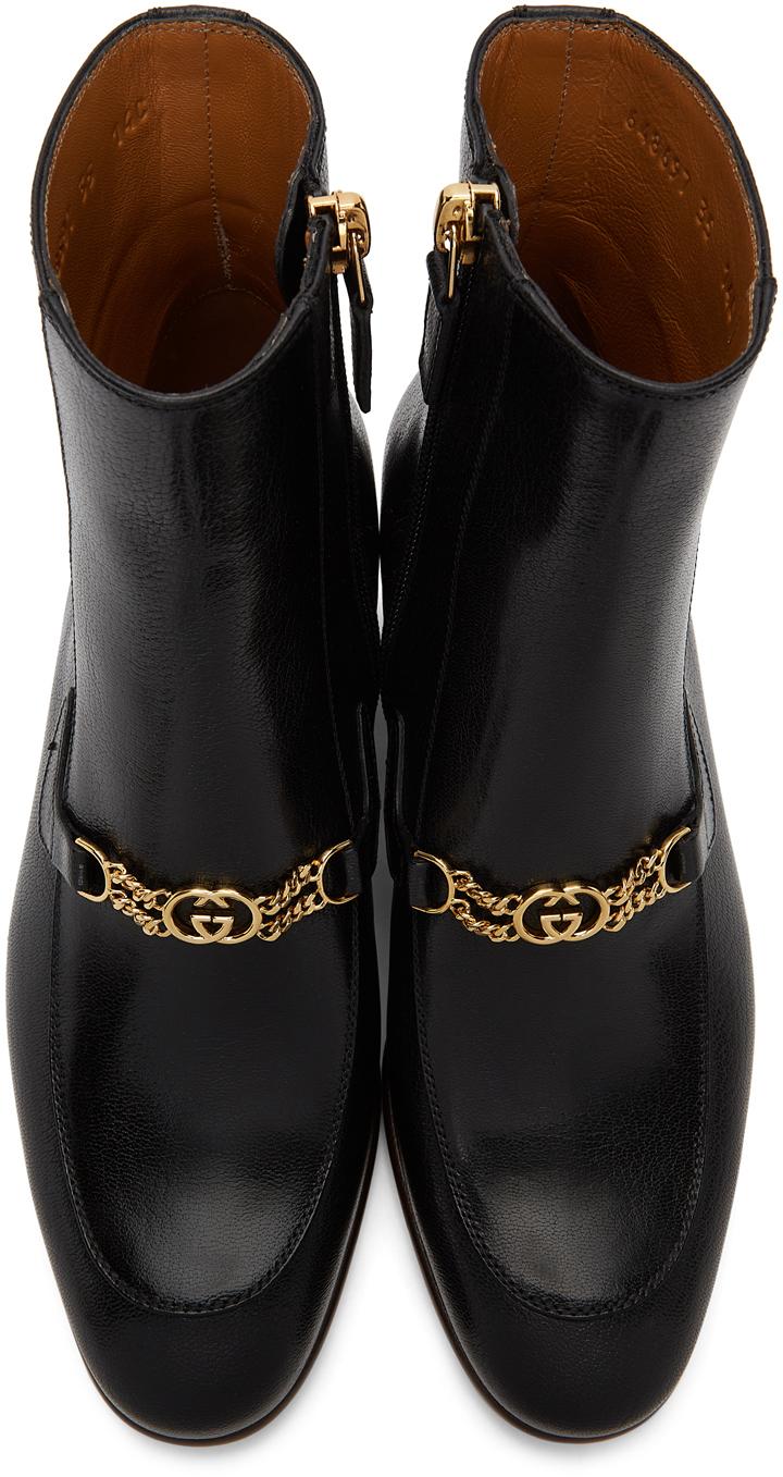 Gucci Leather Interlocking G Chain Ankle Boots in Black | Lyst