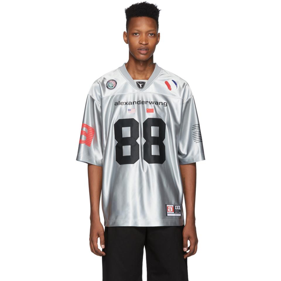 Alexander Wang Silver High Shine Football Jersey in Metallic for