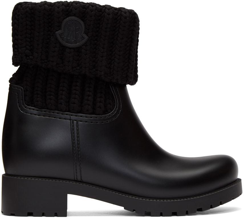 Moncler Ginette Knitted And Rubber Rain Boots in Black - Save 10 