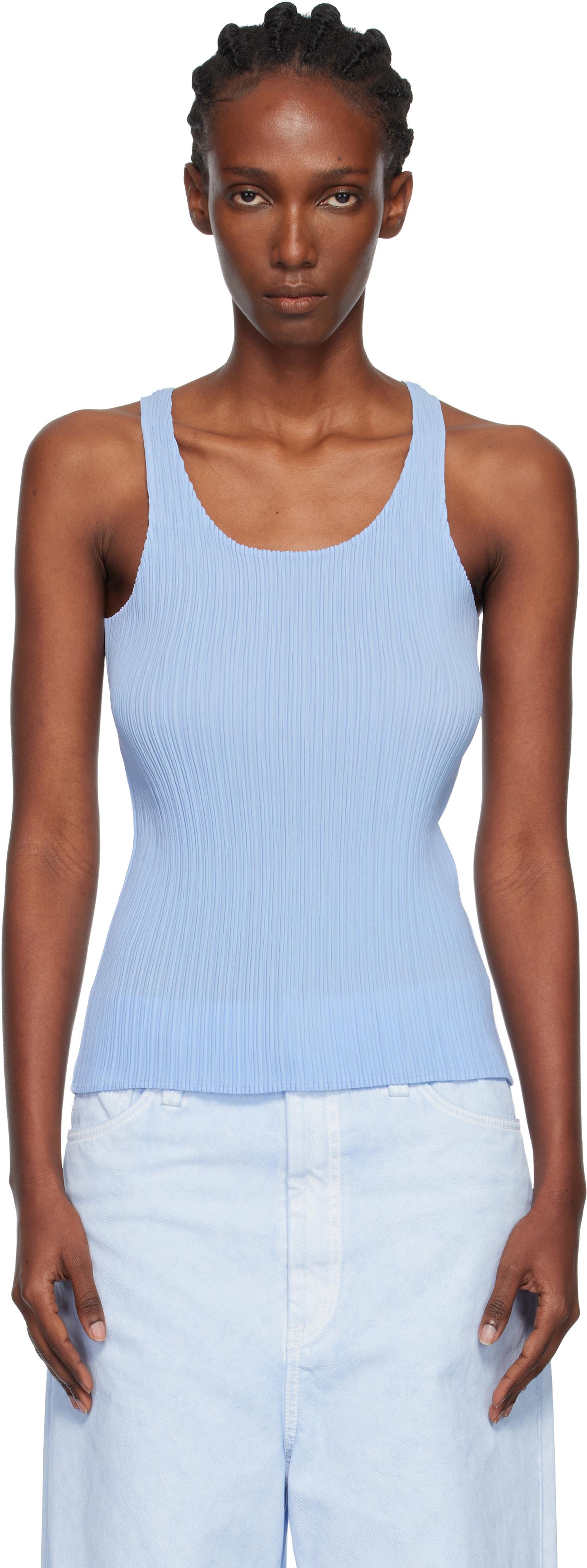 Issey Miyake Hatching Bottoms Tank Top in Blue | Lyst