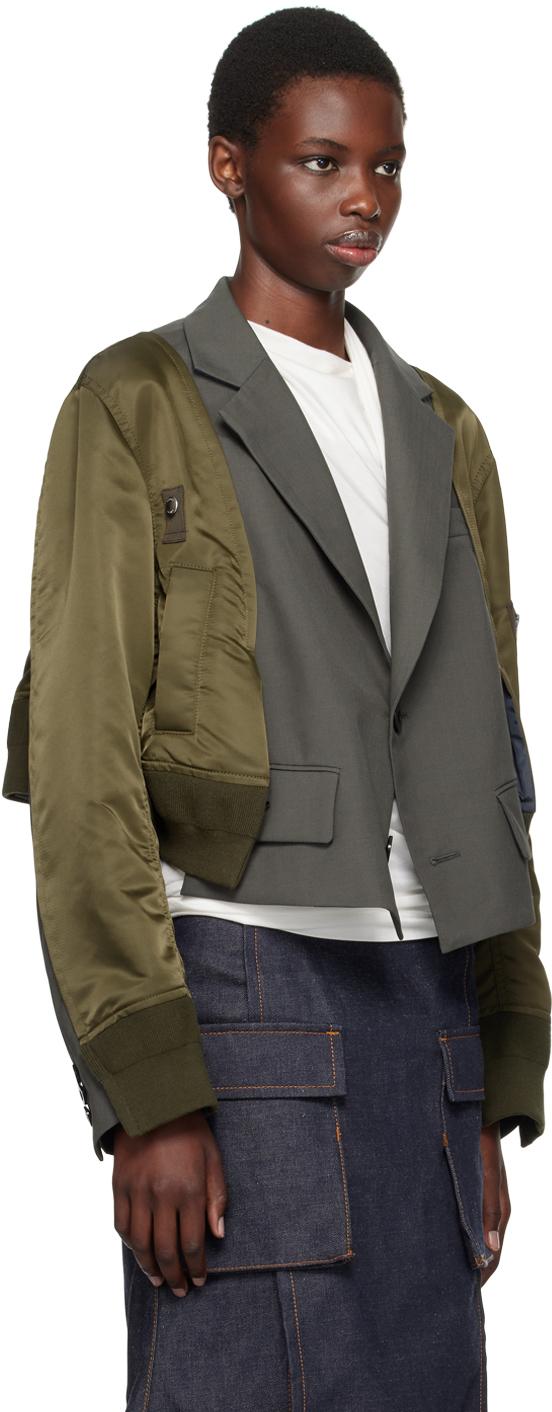 Sacai レディース ブラック カーキ Suiting テーラード Sacai レディース ブラック カーキ Suiting テーラード