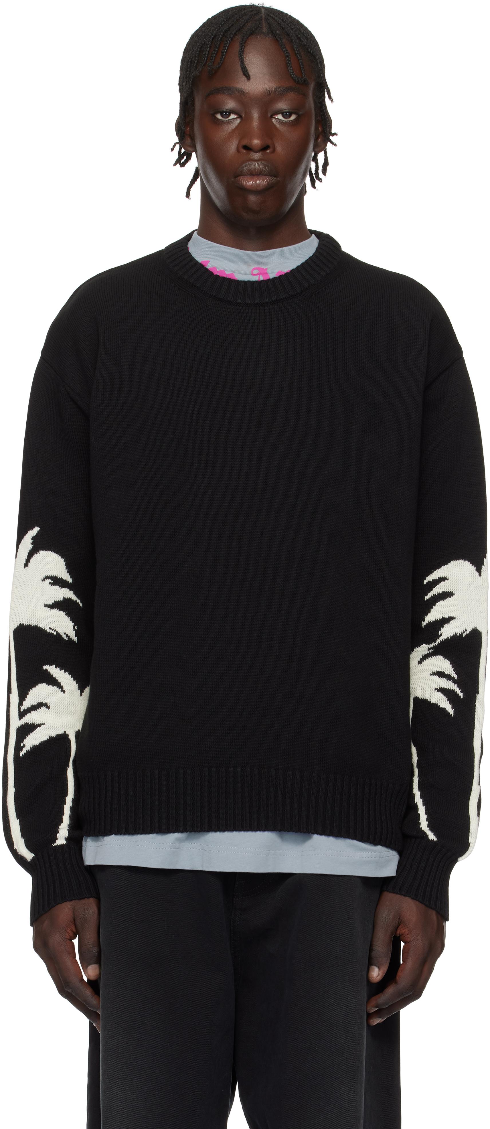 Palm Angels メンズ ブラック Palms ニット プルオーバー セーター 