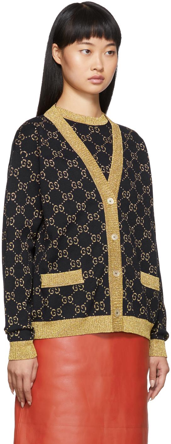 Gucci Black \u0026 Gold Lurex GG Cardigan | Lyst