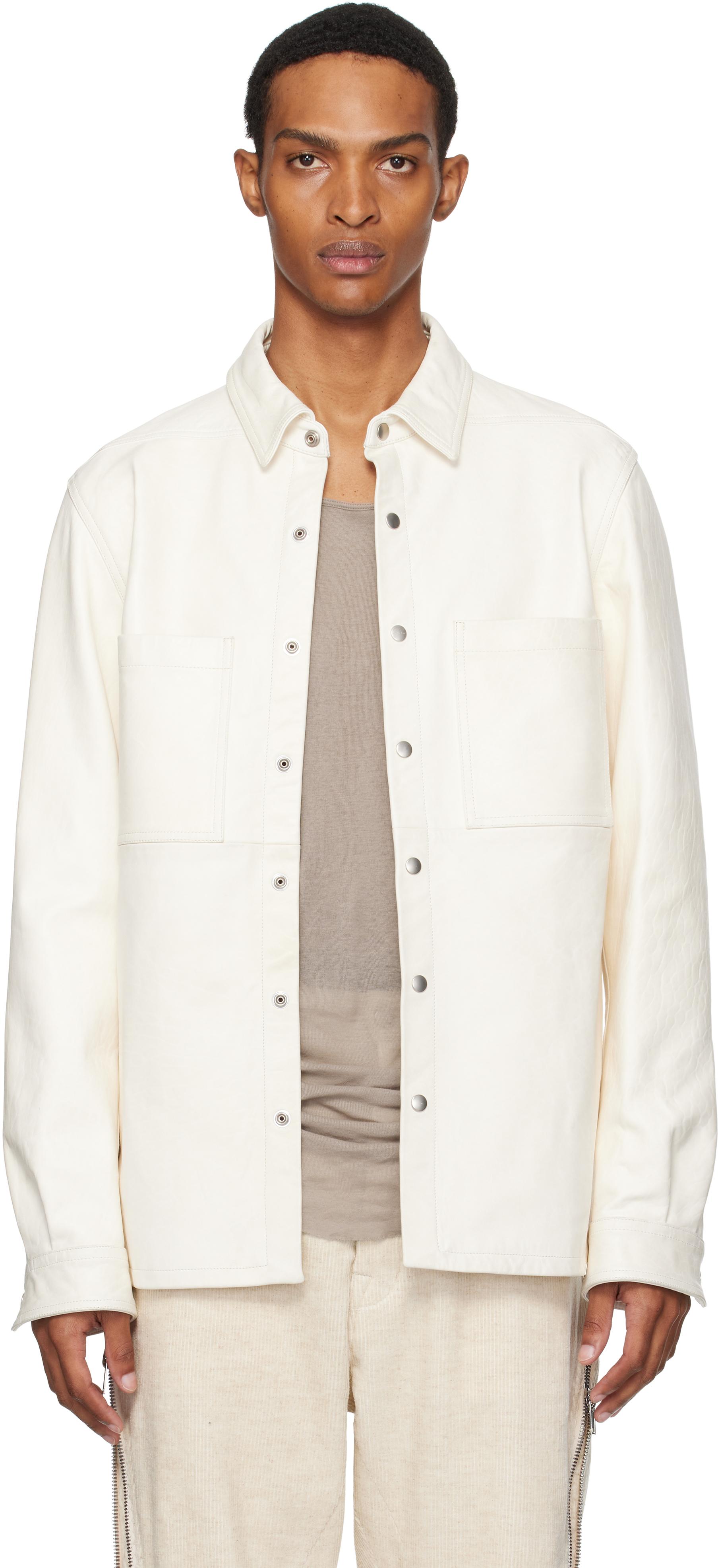 Rick Owens ホワイトレザージャケット メンズ Rick Owens オフホワイト Concordians Outershirt レザー