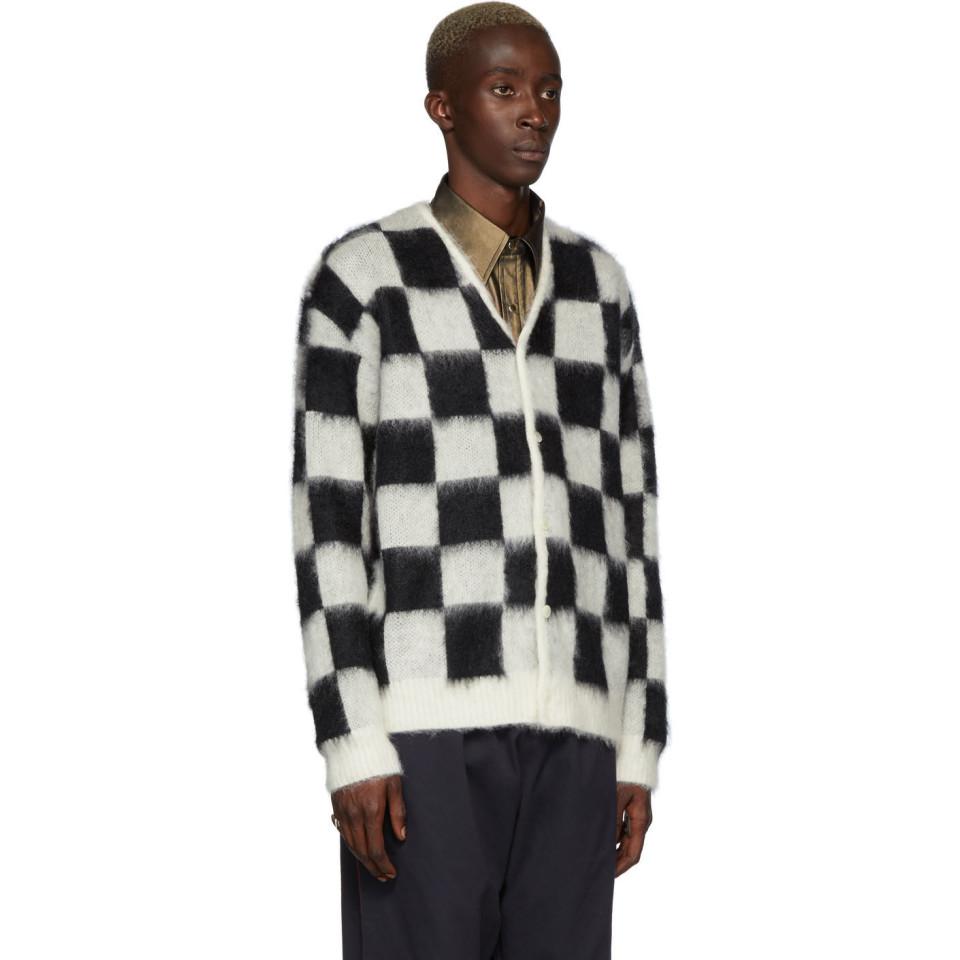 Needles Off-white And Black Mohair Checkered Cardigan for Men | Lyst
