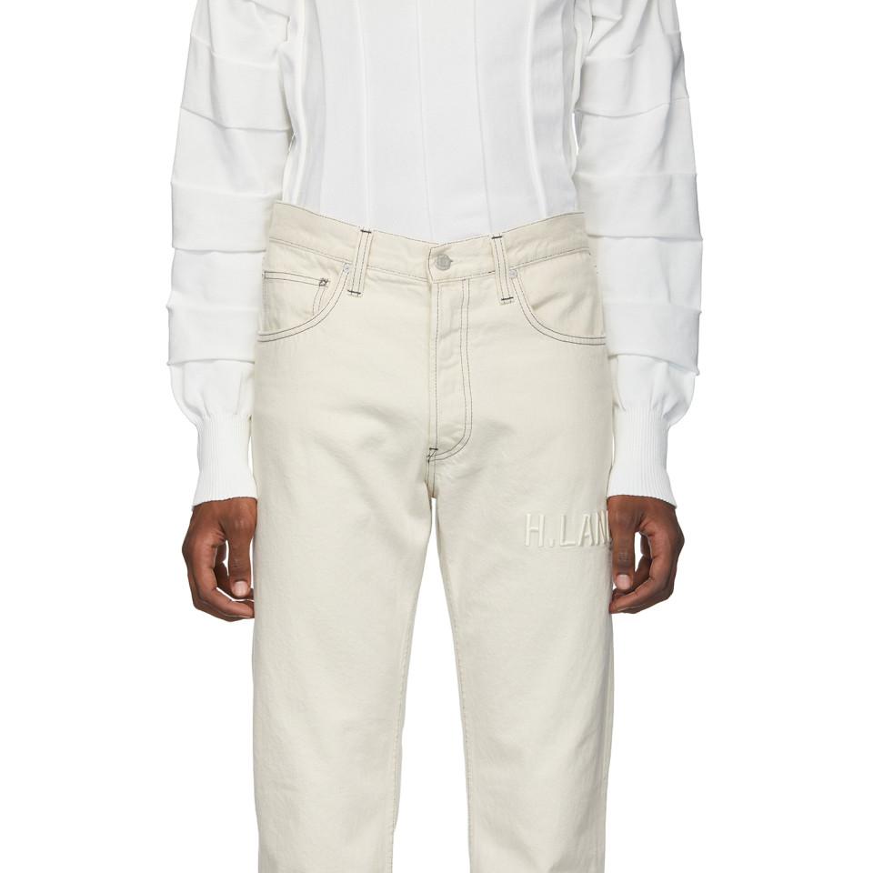 Helmut Lang Off-white Embroidered Masc Hi Straight Jeans for Men