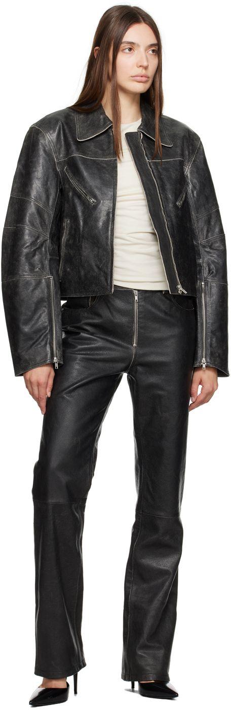 Helmut Lang Black Faded Leather Jacket | Lyst