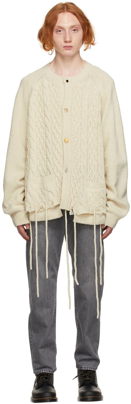 doublet RECYCLE WOOLCABLE CARDIGAN IVORY-