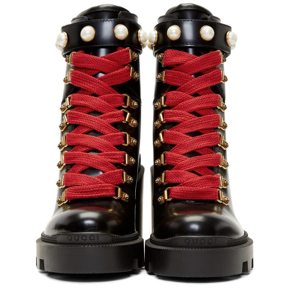 gucci black boots red laces