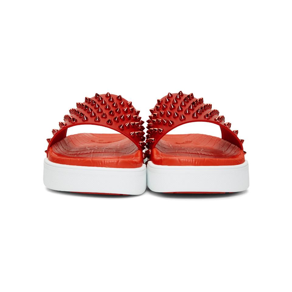 Christian Louboutin Red Pool Fun Slides for Men Lyst