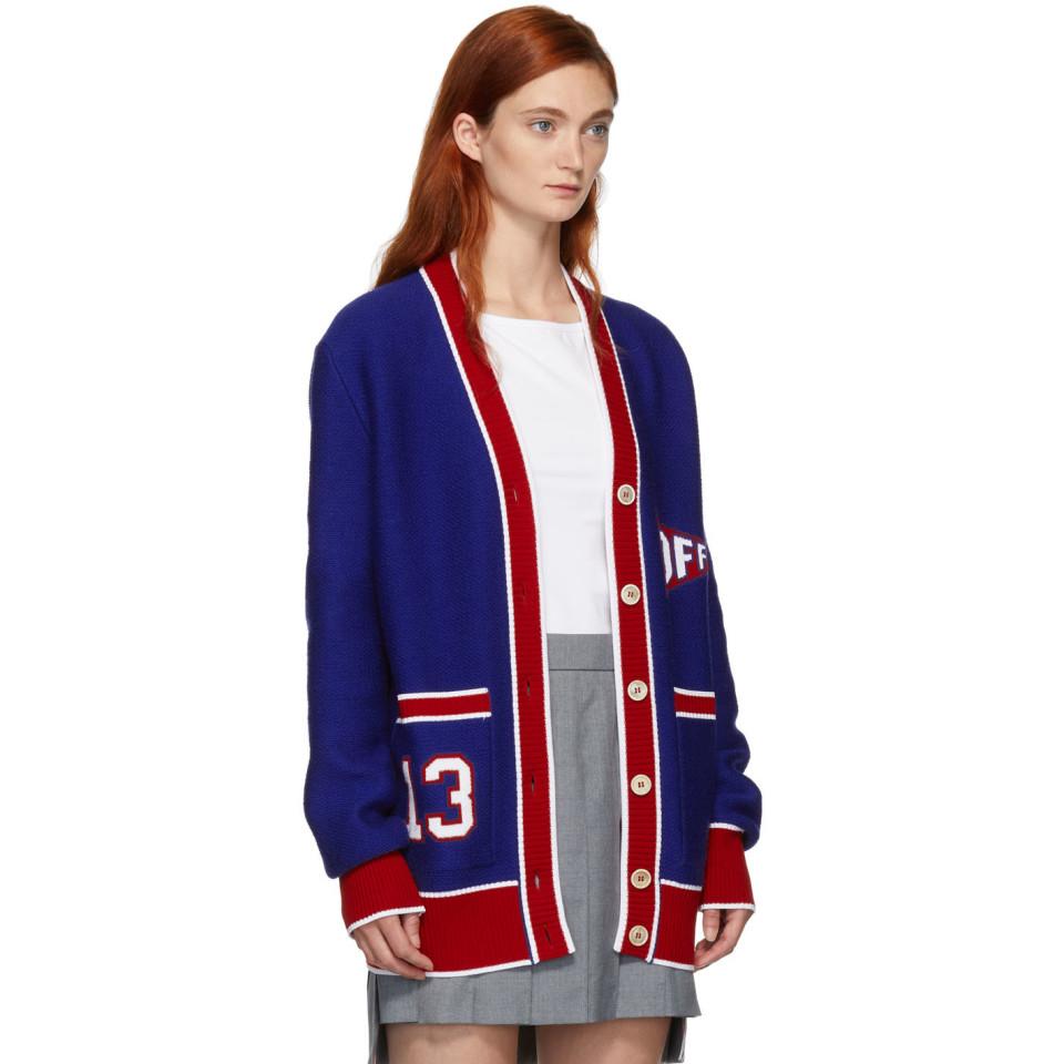 off white blue and red cardigan