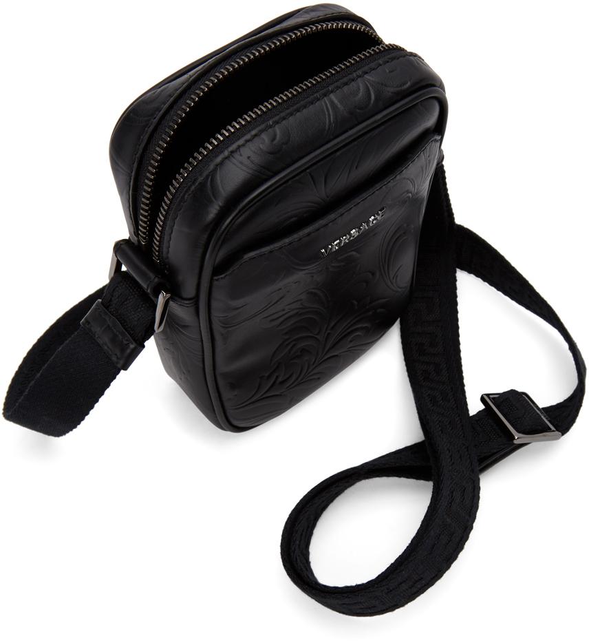 Versace Black Embossed Barocco Crossbody Bag for Men | Lyst