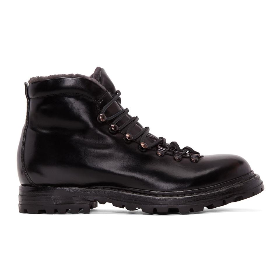 Officine Creative Leather Black Shearling Kontra Hiking Boots for Men ...