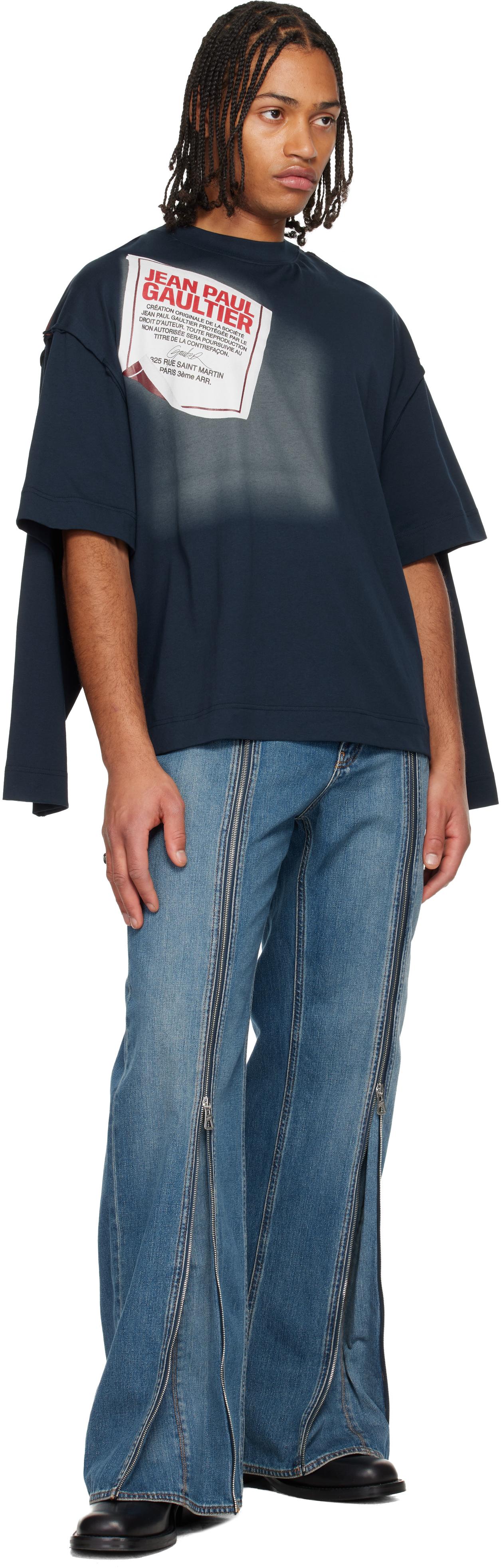 Jean Paul Gaultier 'The Gaultier Label' Double T-Shirt in Blue for