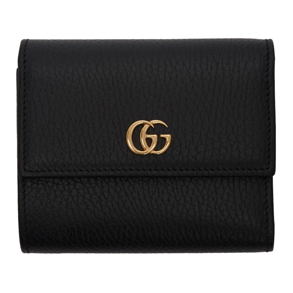 Black GG Marmont Trifold Wallet | Lyst