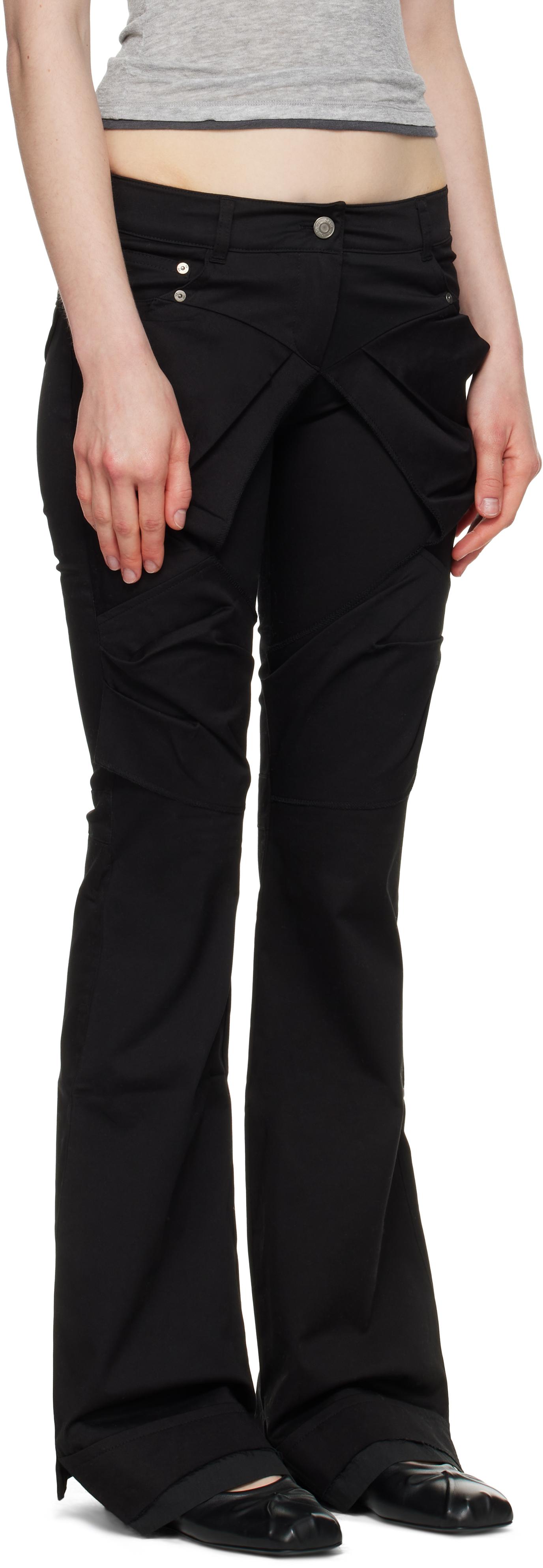 OPEN YY Gathered Bootcut Trousers in Black | Lyst