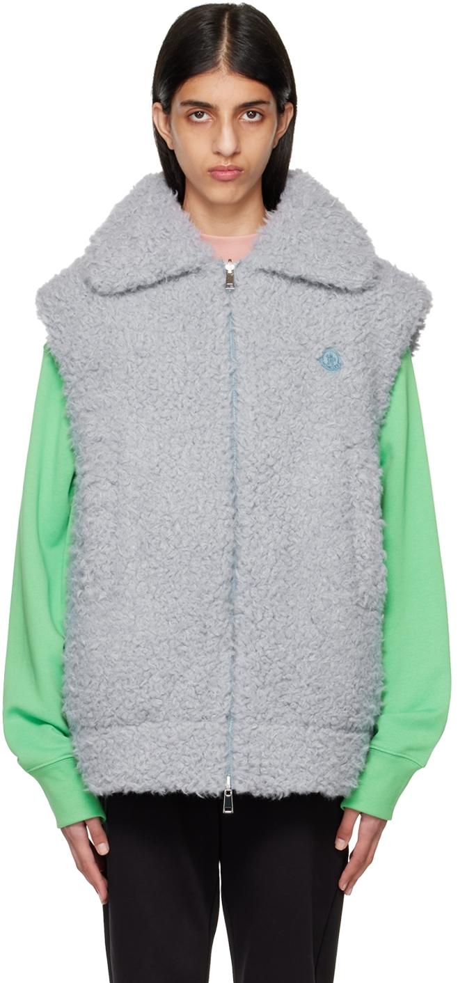 Moncler レディース グレー ブルー リバーシブル ダウンベスト ジャケット