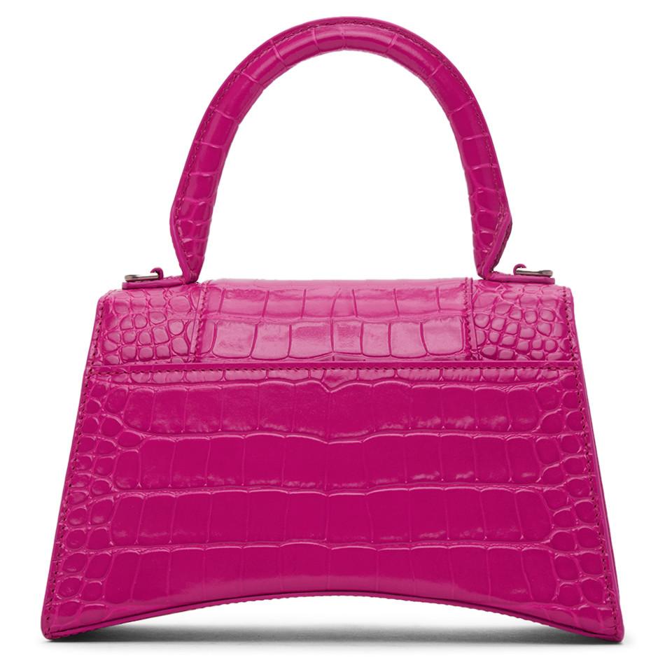 Hourglass Small Croc Effect Tote Bag in Pink - Balenciaga