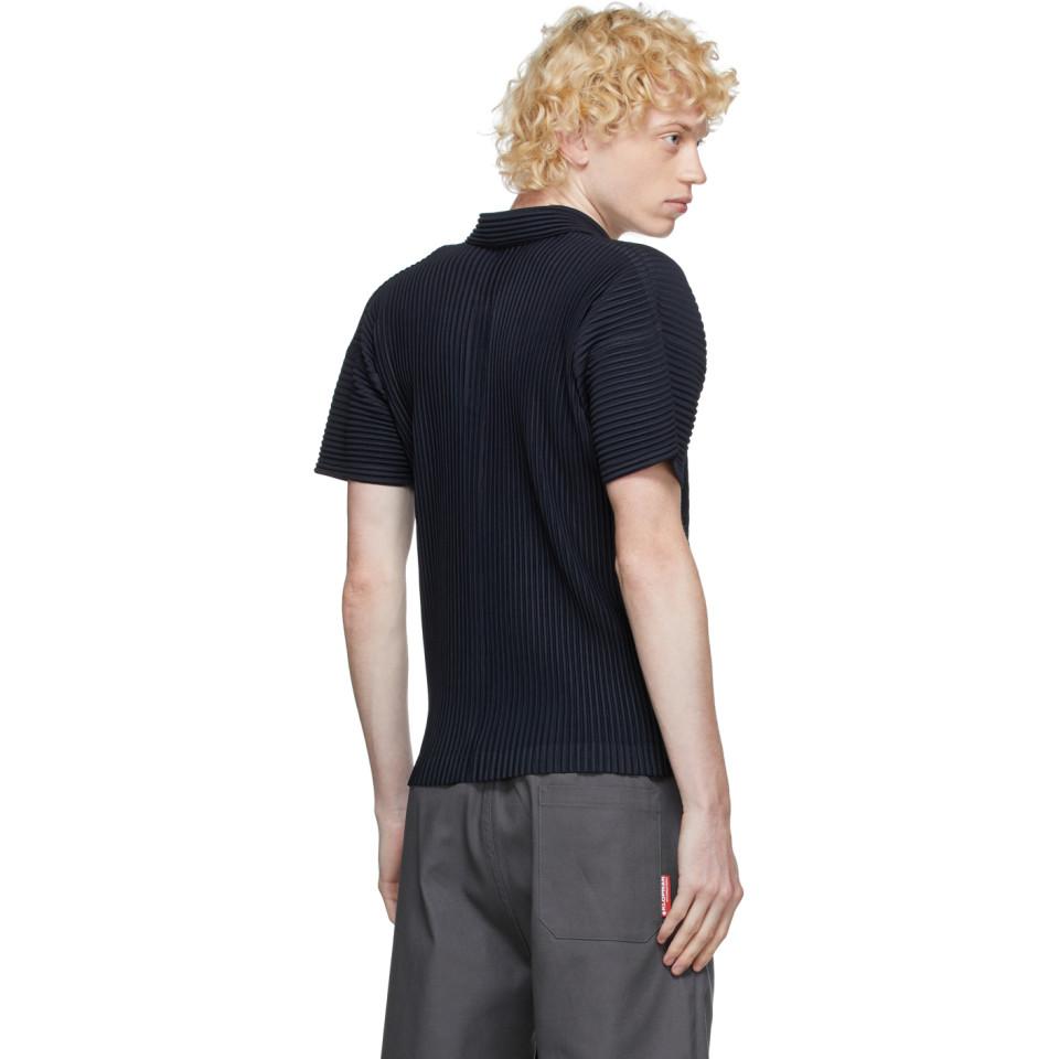 Homme PlissÃ© Issey Miyake Navy Basic Polo in Blue for Men - Lyst