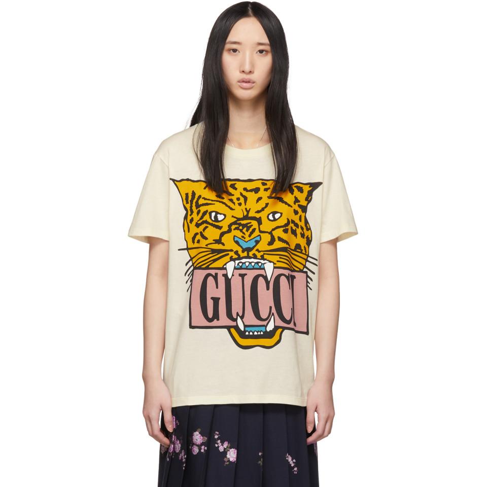 Gucci Cotton Beige Jaguar T-shirt in 