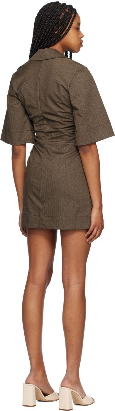 Ganni Brown Herringbone Minidress in Black | Lyst