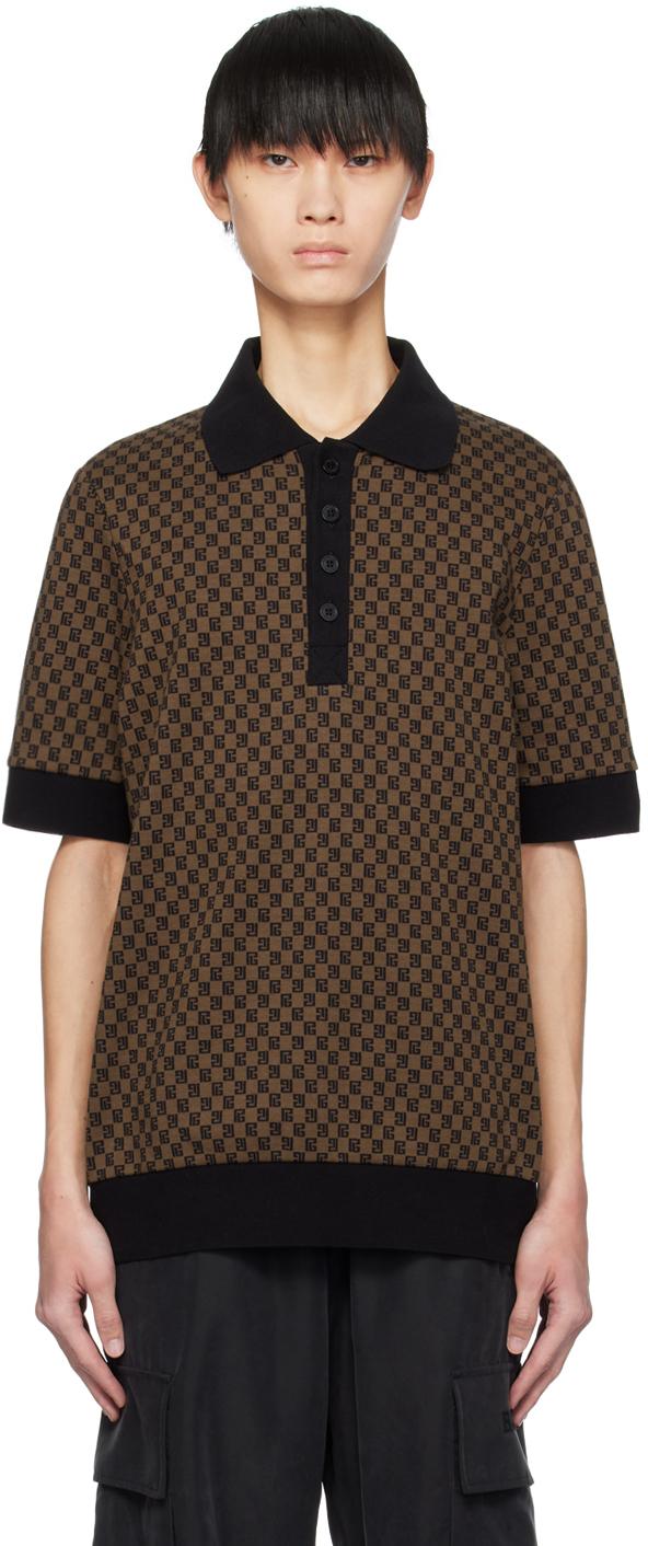 Balmain メンズ ブラック ブラウン ミニモノグラム ポロシャツ Tシャツ