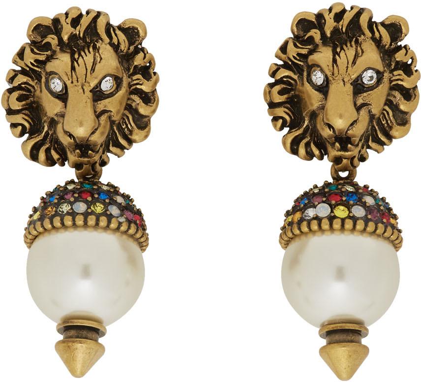 Gucci Lion Head Earrings With Pearl Lyst