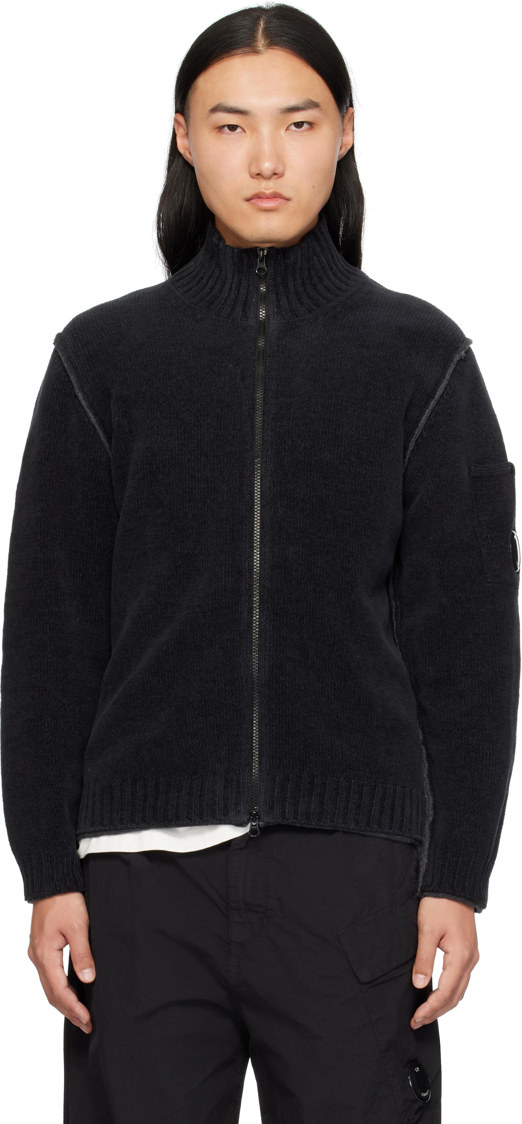 C.P. Company メンズ ブラック Double Zipped ニット プルオーバー 