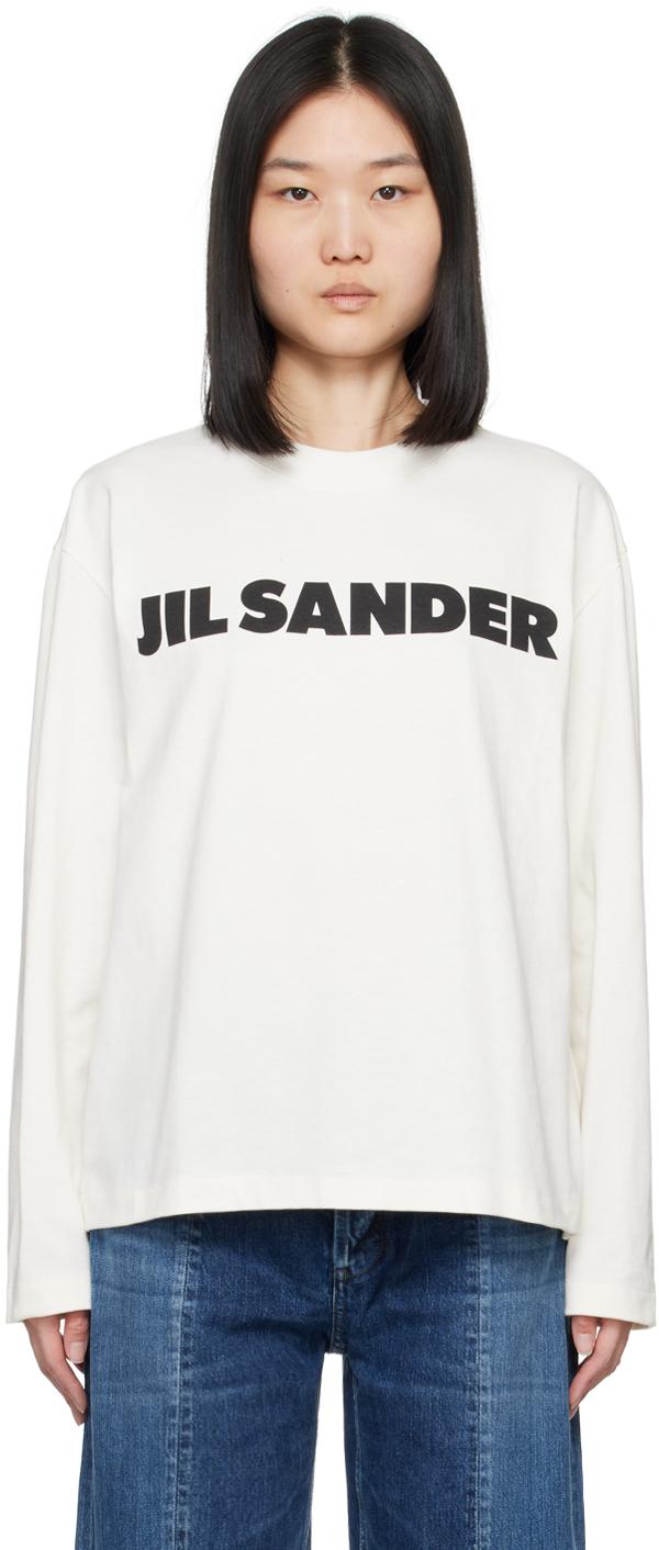 Jil Sander レディース ブラック オフホワイト ロゴプリント 長袖t 