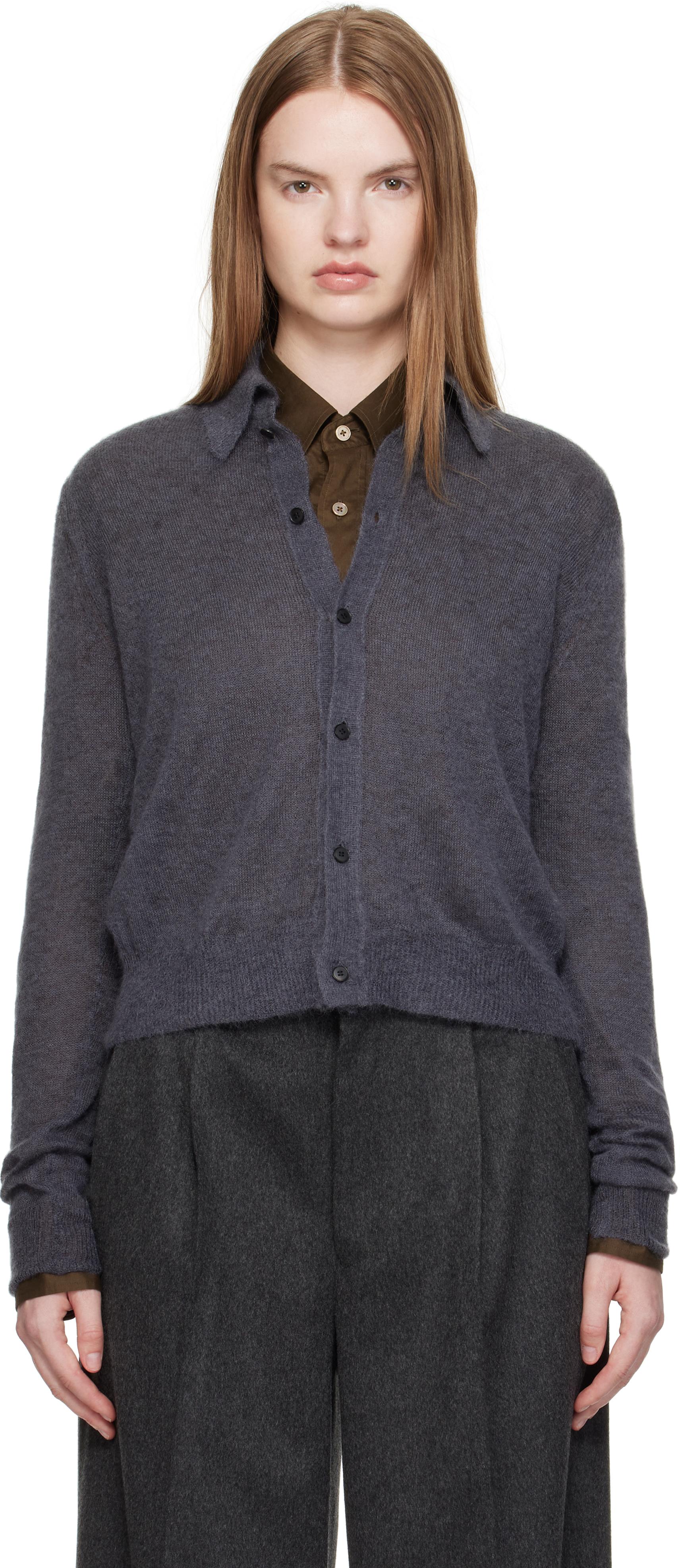 AURALEE Kid Mohair Sheer Knit Shirt Cardigan in Black | Lyst
