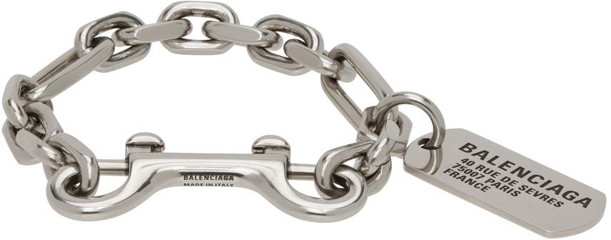 Balenciaga メンズ ブラック シルバー Tags カラビナ ブレスレット 