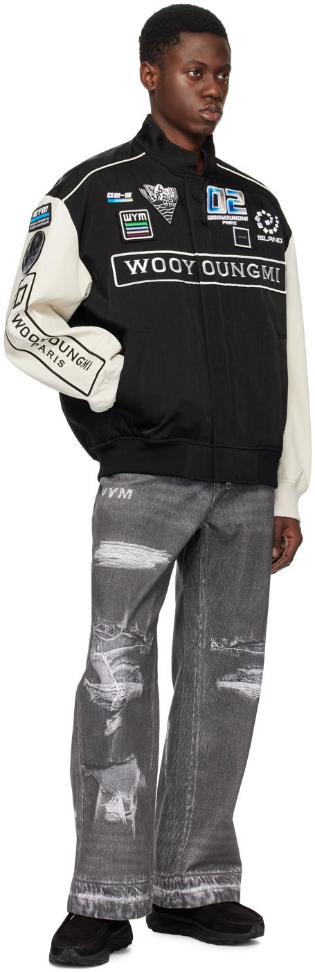 WOOYOUNGMI メンズ ブラック エンブレム ボンバージャケット ジャケット 