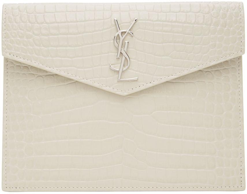 SAINT LAURENT Uptown croc-effect leather pouch