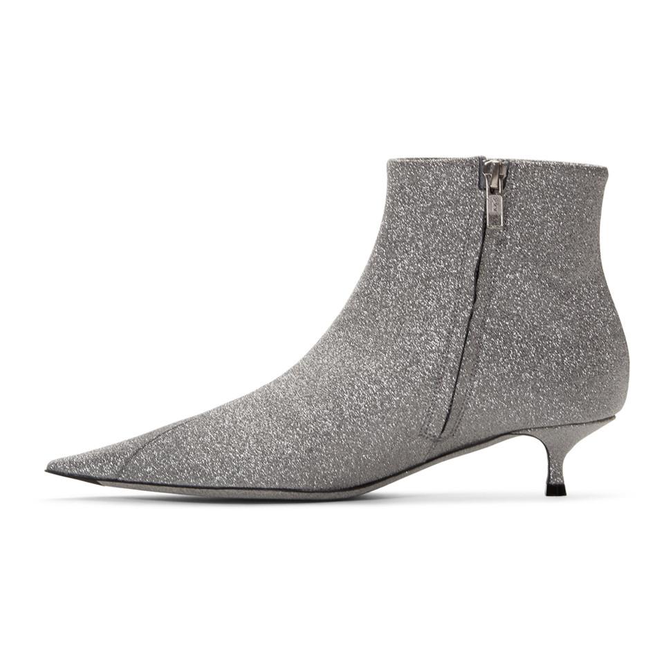 Balenciaga Leather Silver Glitter Ankle Boots in Metallic Lyst