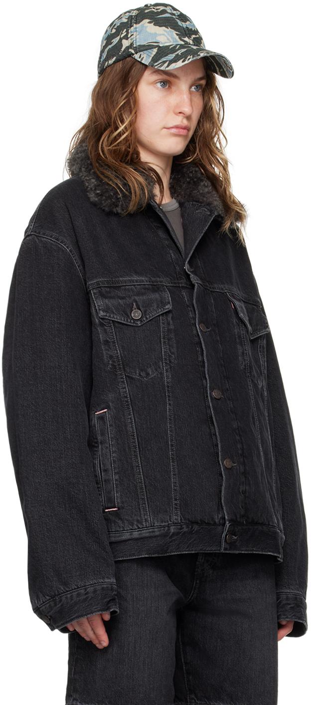 Black denim shearling jacket outlet