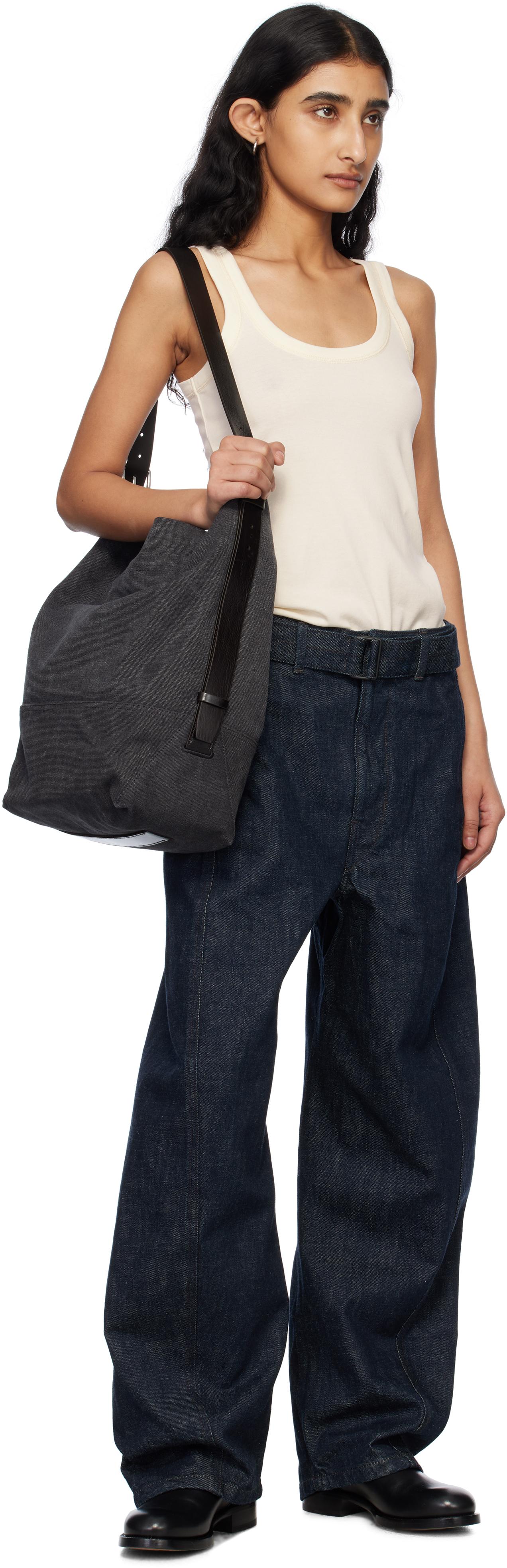 lemaire BELTED TOTE BAG ASH BLACK トートバッグ Lemaire Belted Tote Bag in Ash Black Curated at Jake and Jones