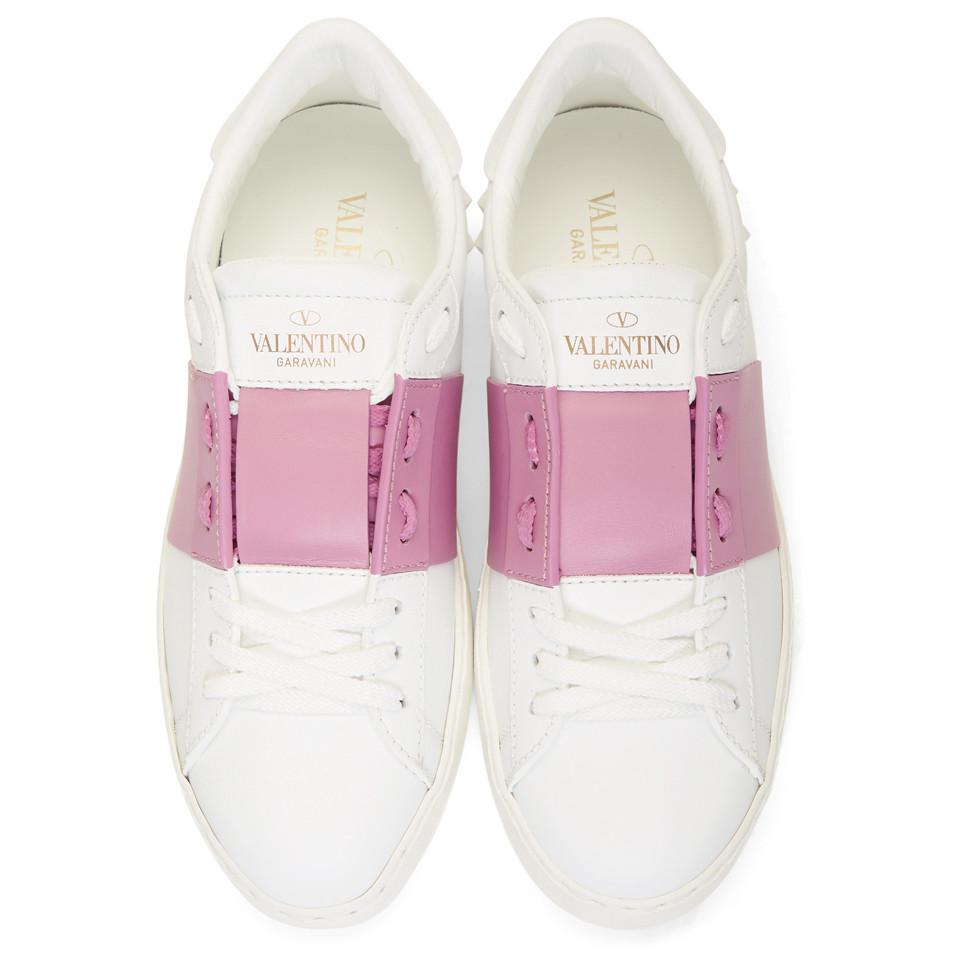 white & pink valentino garavani open sneakers