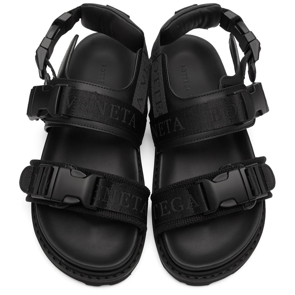 Bottega Veneta Black Leather And Canvas Camper Sandals for Men | Lyst